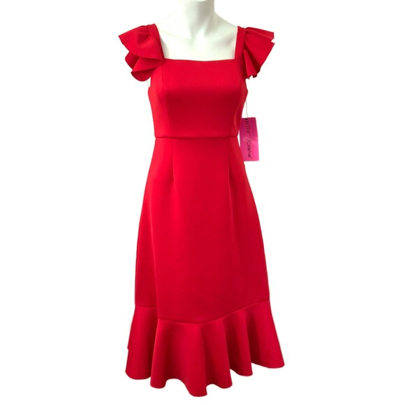 Betsey Johnson Red Fit & Flare Square Neck Scuba Midi Dress 2 - Picture 1 of 9
